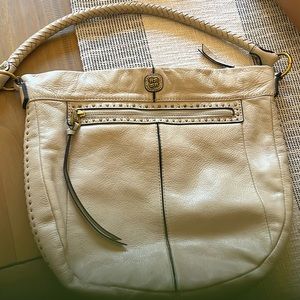 ELLIOTT LUCCA Ivory Cream Tumbled Leather Curved Large Hobo Shoulder Bag
